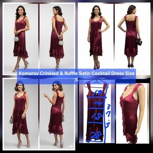 Komarov Crinkled & Ruffle Satin Cocktail Dress Size S